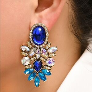 Vintage Blue and Gold Statement Earrings